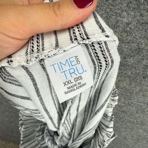 Time And Tru Pants Women 2XL Gray Striped High Rise Linen Flat Front Pull On - Picture 6 of 8